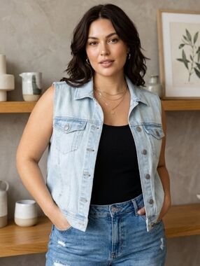 D/C Jeans By Penningtons Light Wash Denim Vest,Curvy Chic,Y2K Boho Style, Size X